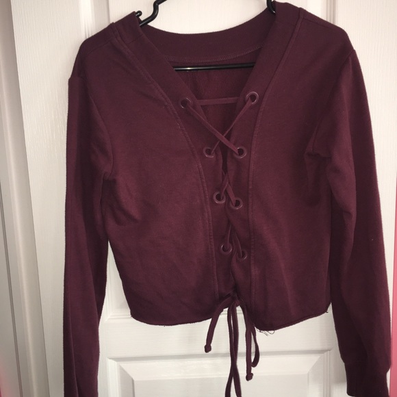Garage Maroon Lace up sweater - Picture 2 of 2